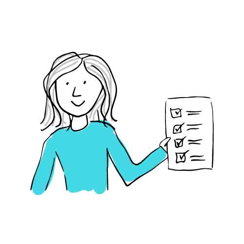 illustration of Suzanne holding up a domain name checklist
